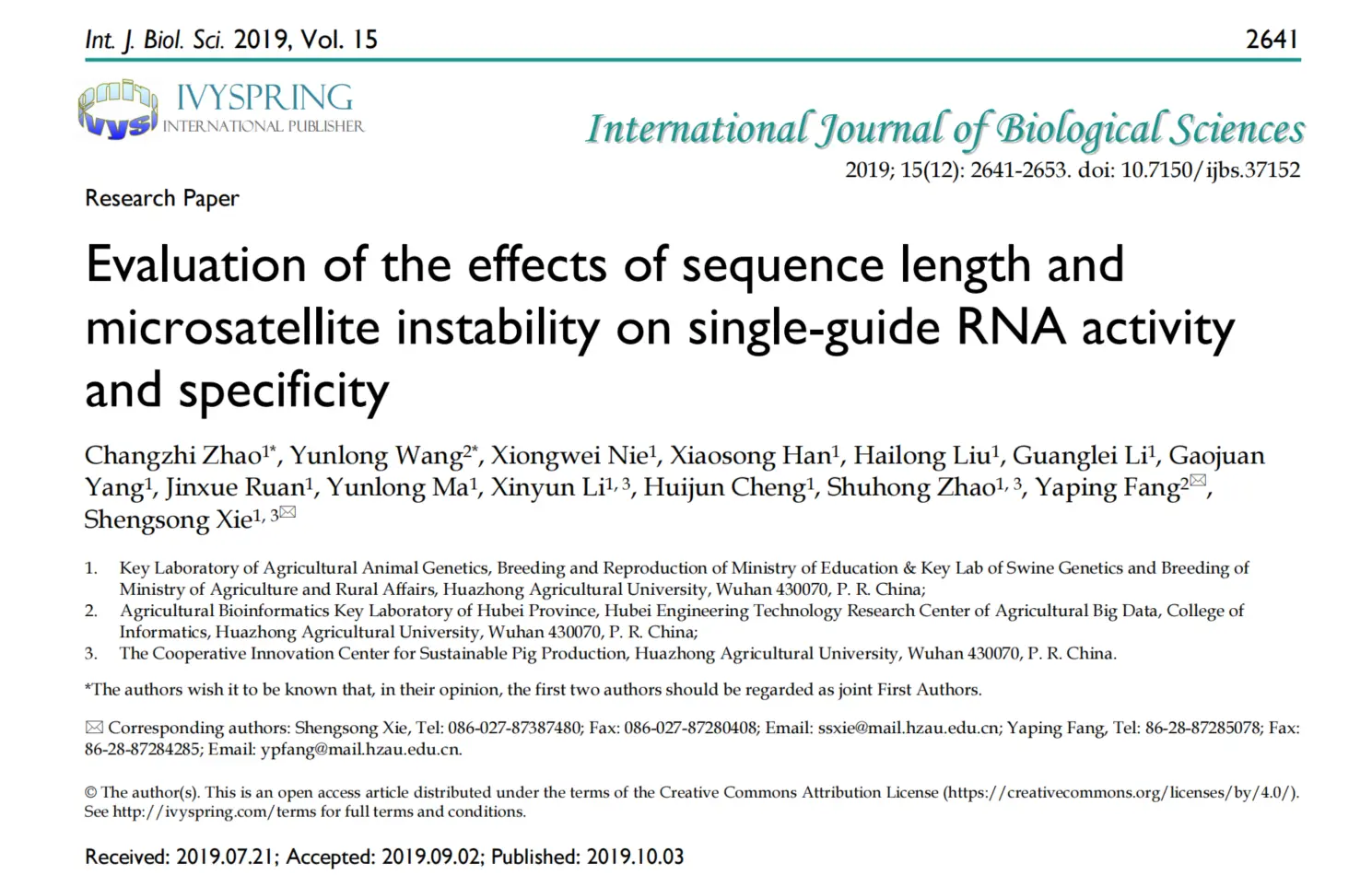 Factors determining editing efficiency and off-target cleavage activity for sgRNA